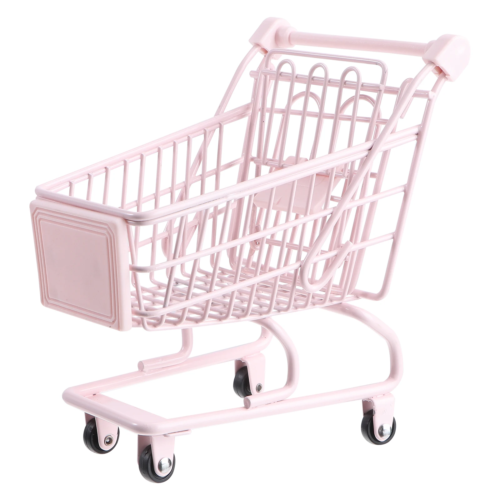 Mini Emulational Iron Trolley Grocery Basket Shopping Cart Rolling With Wheels B 