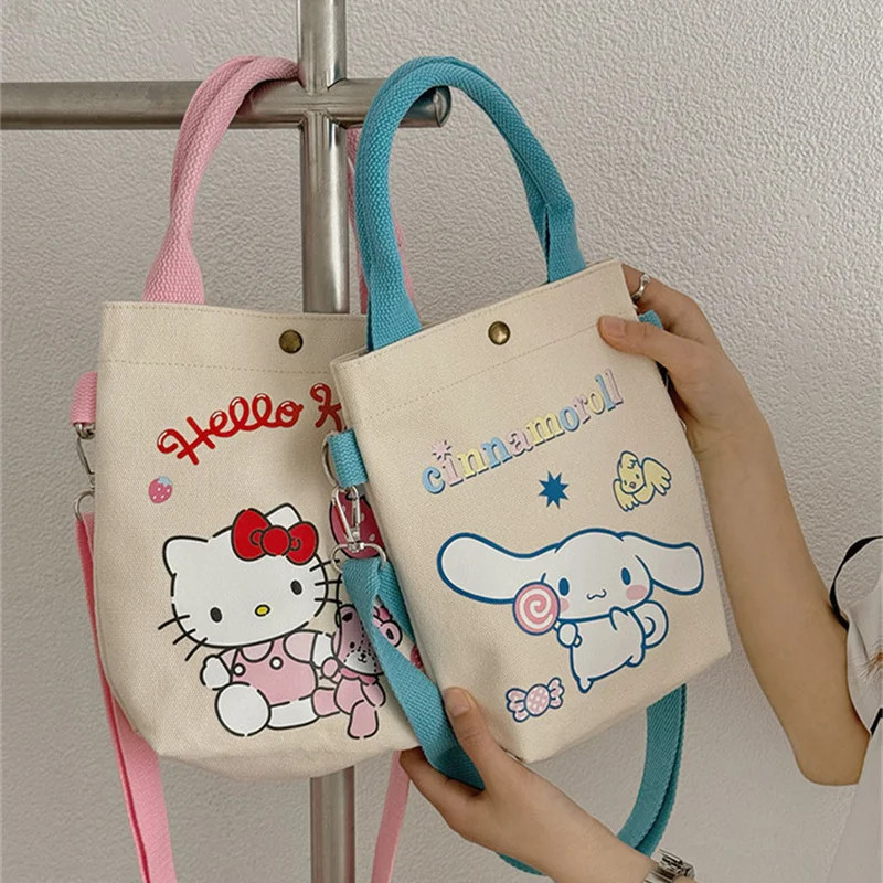 

Sanrio Canvas Diagonal Handbag Hello Kitty Cinnamoroll Kuromi My Melody Cartoon Kawaii Straddle Printed Storage Bag Holiday Gift