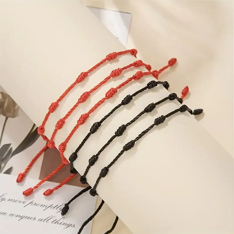 2/48pcs 7 Knot Red String Bracelet for Couple Rope Braided Bracelets Protection Good Luck Amulet for Success Handmade Jewelry 2