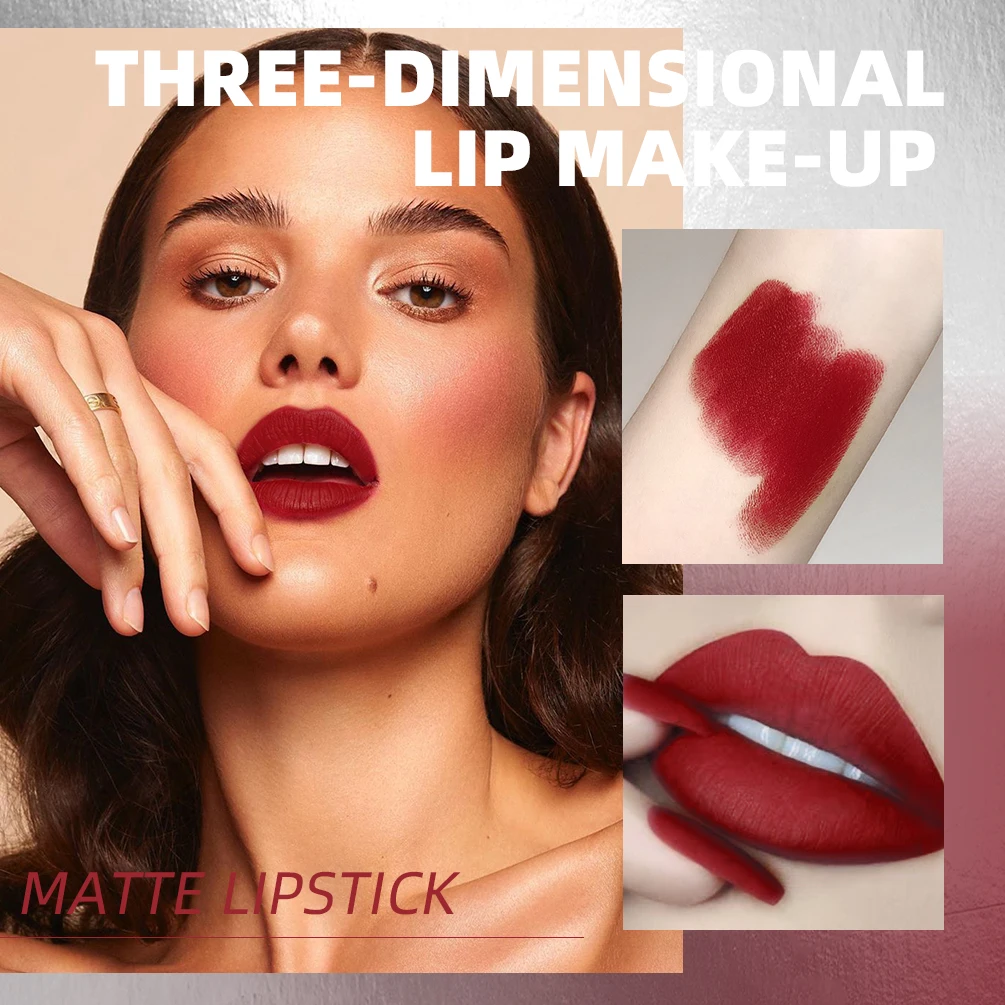 Professioneller, wasserfester, matter, sexy roter Pigment-Lippenstift mit langanhaltender Lippenfarbe._voghion.com