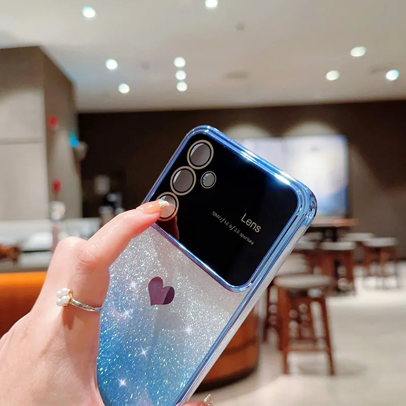 Überzugsrahmen Liebe Glitzerpulver Herz Handyhülle für Samsung Galaxy A52 A53 A54 A13 A14 S Klares Silikon stoßfest_voghion.com