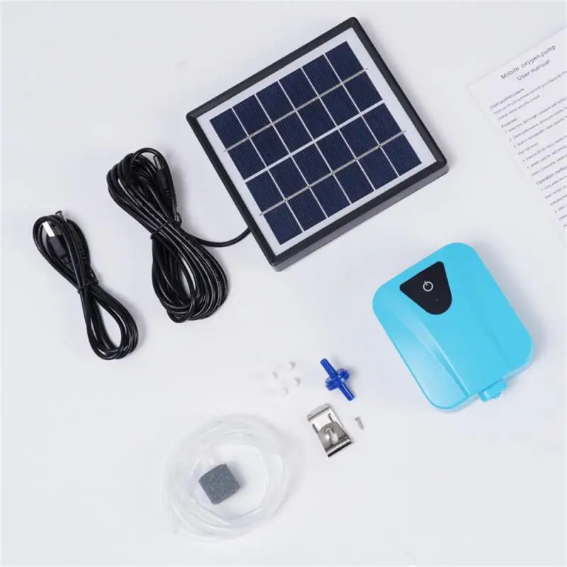 

2L/min Aquarium Air Pump Solar Powered Oxygenator Fish Tank Oxygen Pump USB Charging Pond Aerator Water Pump With 1 Air Stone