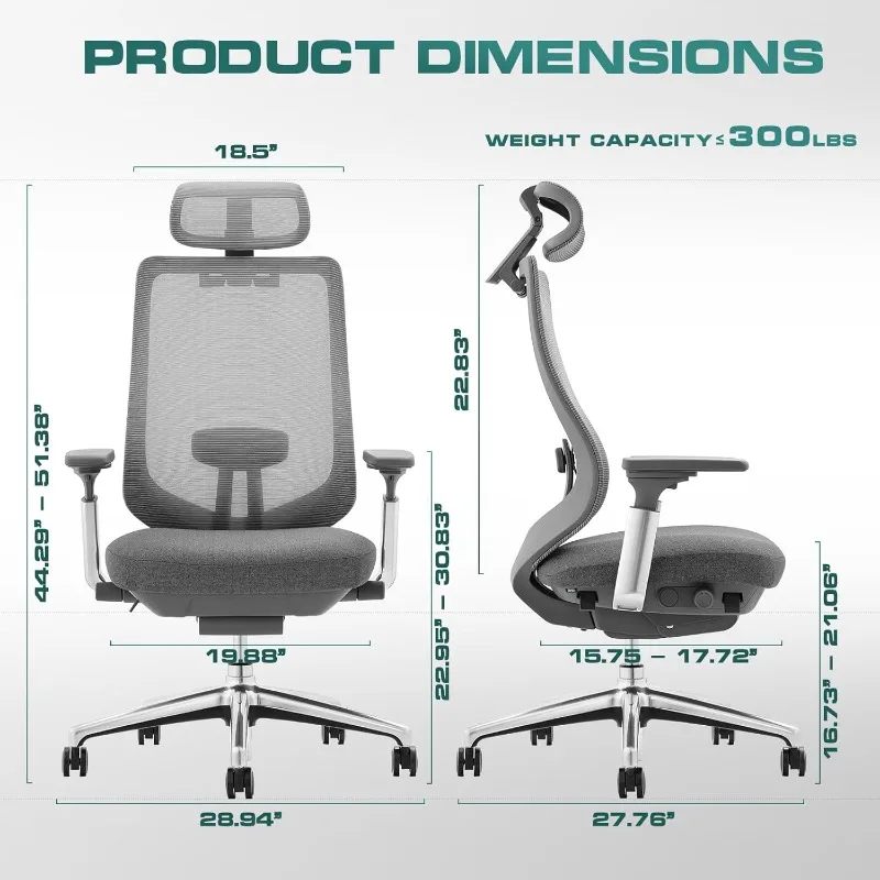 Ergonomic Mesh Office Chair, High Back Computer Executive Desk Chair with Adjustable Headrest and 4D Arms, Slide Seat 3