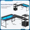 L Shaped Gaming Desk, 51" Computer Desk with Storage Shelves, Gamer Desk with Power Outlets & LED Lights,Black 6