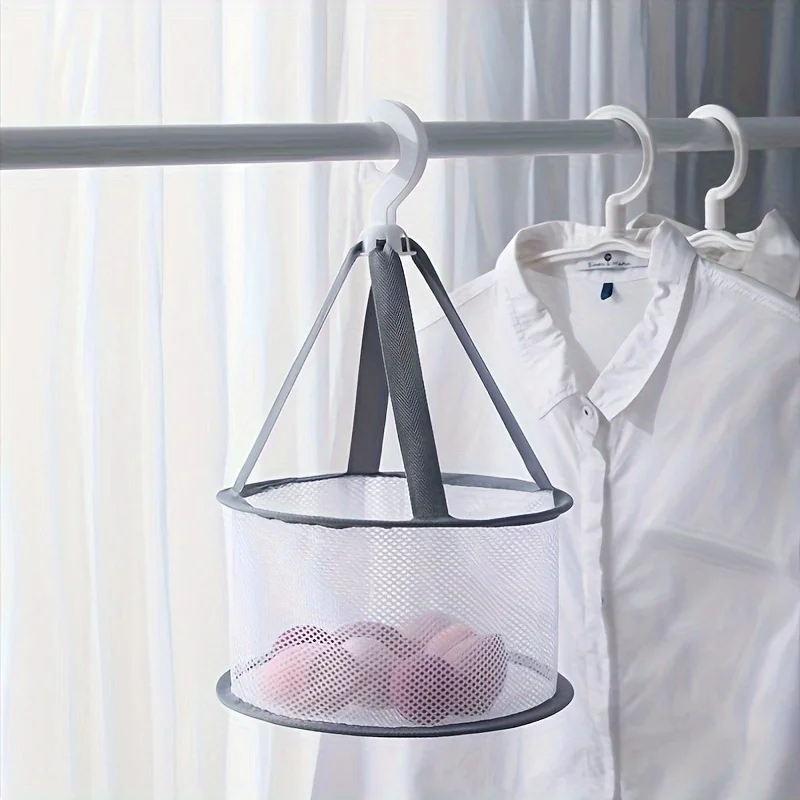 1pc Modern Circular Mesh Laundry Sorter with Multiple Components, Hanging Clothes Rack 3