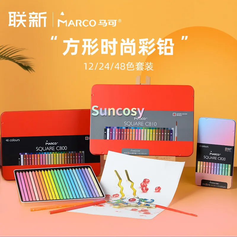 마르코 컬러 펜슬 - 예술가, 학생용 유성 및 수용성, 세련된 사각형 배럴, 12색, 36색, 48색으로 제공