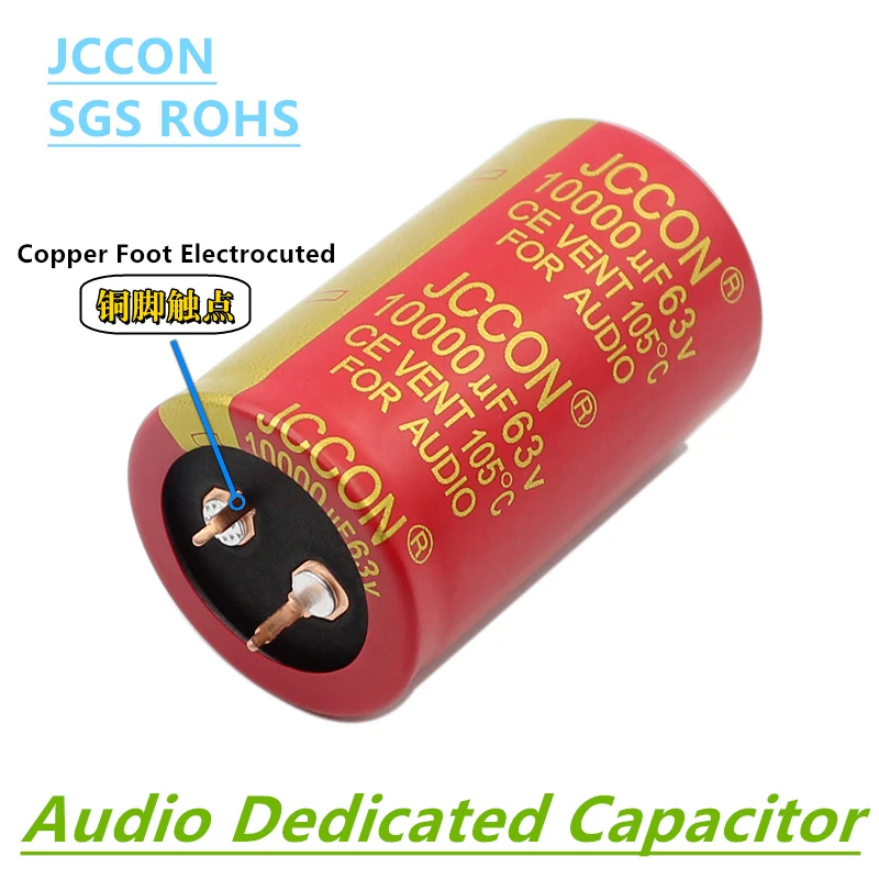 1PCS JCCON 63v10000uf audio electrolytic capacitor 10000UF63V 30x51 red robe copper foot high fidelity amplifier low ESR refer to accuphase a 75 high fidelity dual channel 240w × 2 fully balanced pure rear audio amplifier