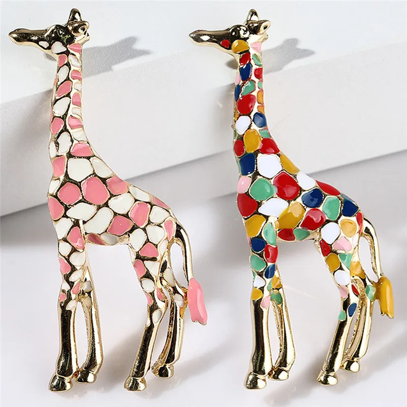 

1pc Alloy Enamel Big Giraffe Brooches Women Unisex New Design 2-Color Long Deer Animal Lapel Badges Paty Casual Pins Gifts