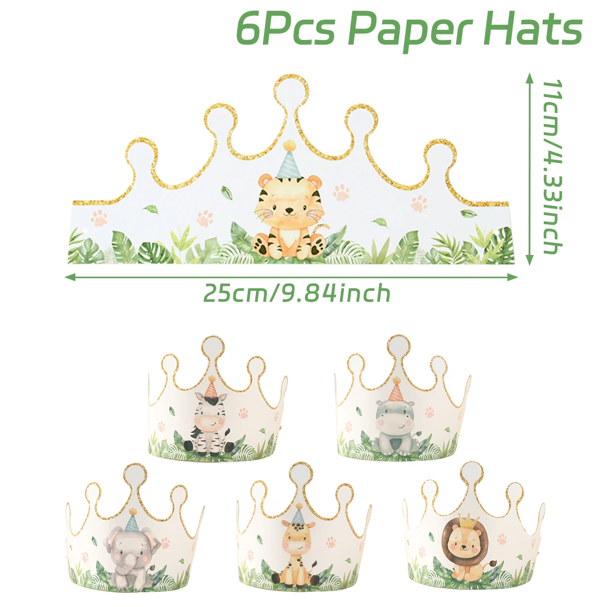6pcs Cartoon Jungle Animal Party Paper Caps Crown Party Hats Gift For Kids Wild One Birthday Woodland Baby Shower Supplies party hat birthday crown