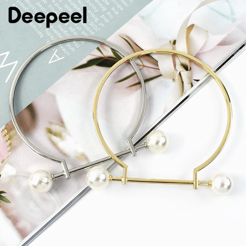 2Pcs Deepeel 90mm Fashion Metal Pearl Bags Handle Women Purse Frame Handbag Woven-bag DIY Brackets Sewing Bag Accessories