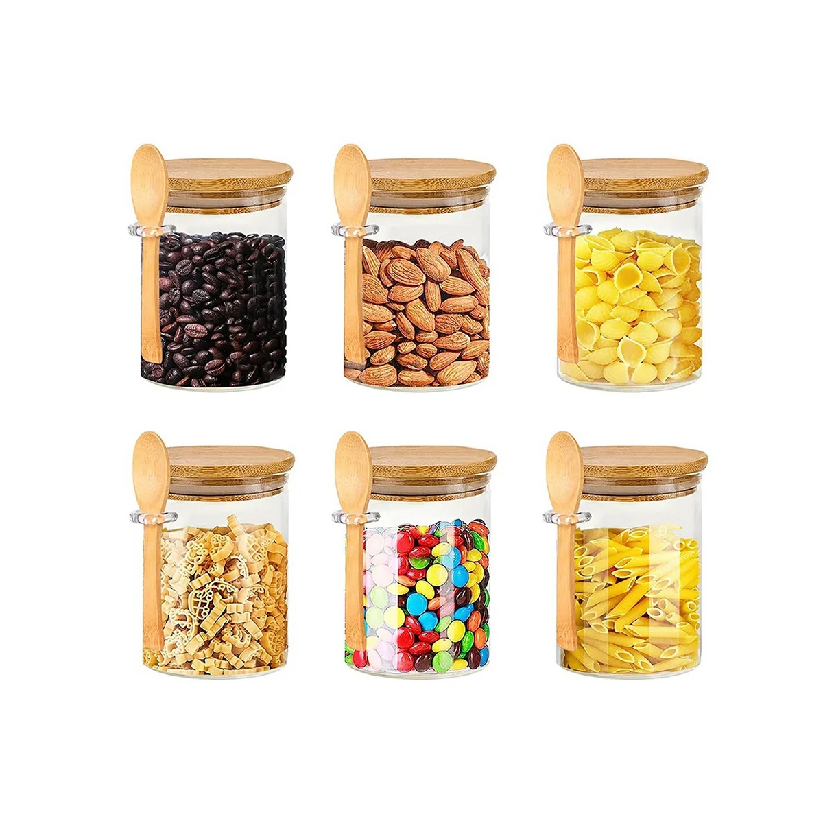 

Glass Jars with Bamboo Lid & Spoons, Glass Jar with Airtight Lid, 15 Oz/450ML Glass Food Storage Containers 13Pcs