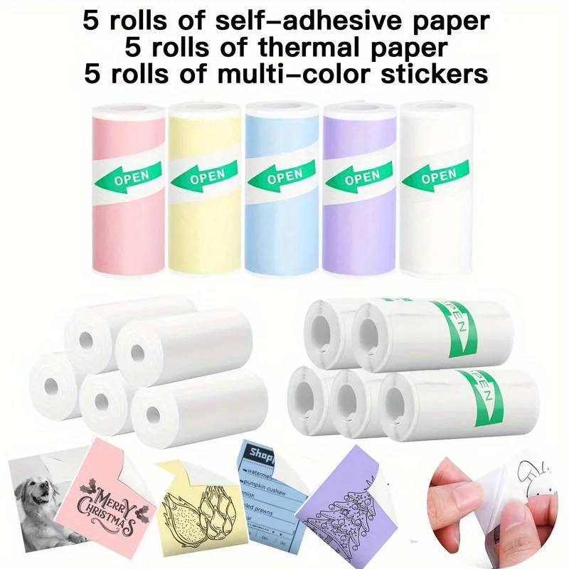 Thermal Printer Papers 57mm Self-adhesive Thermal Label Paper Label Printer Printing Paper Thermal Printer Mini Portable Printer Adhesive Label Sticker