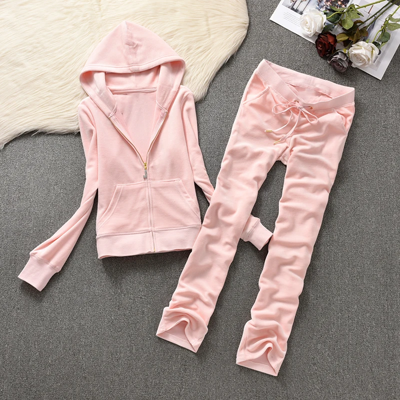 Women's Velvet Tracksuit Two Piece Set 2025 Spring Autumn Women's Zipper Jacket and Slant Pockets Pants Casual Outfit 5
