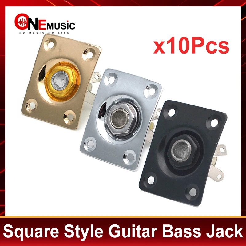 10Pcs Square Style Jack Plate Guitar Bass Jack 1/4 Output Input Jack Per Lp Sg Tele Electric Guitar Chrome Black Golden
