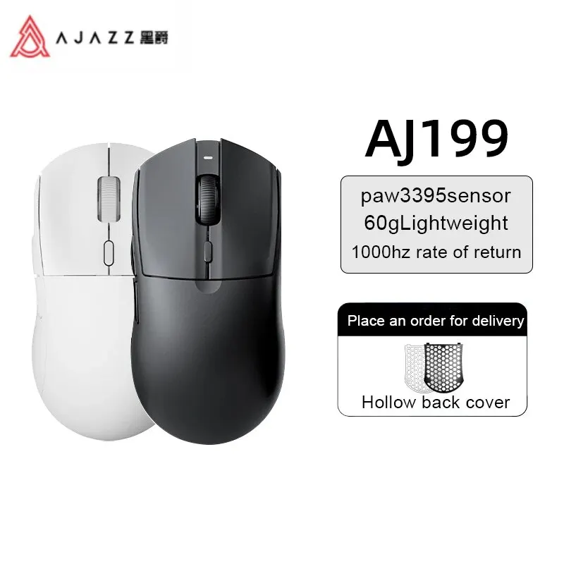  AJAZZ AJ199 Wireless 2.4GHz+ Wired Aaming Mouse PAW3395 Dual Mode Black 
