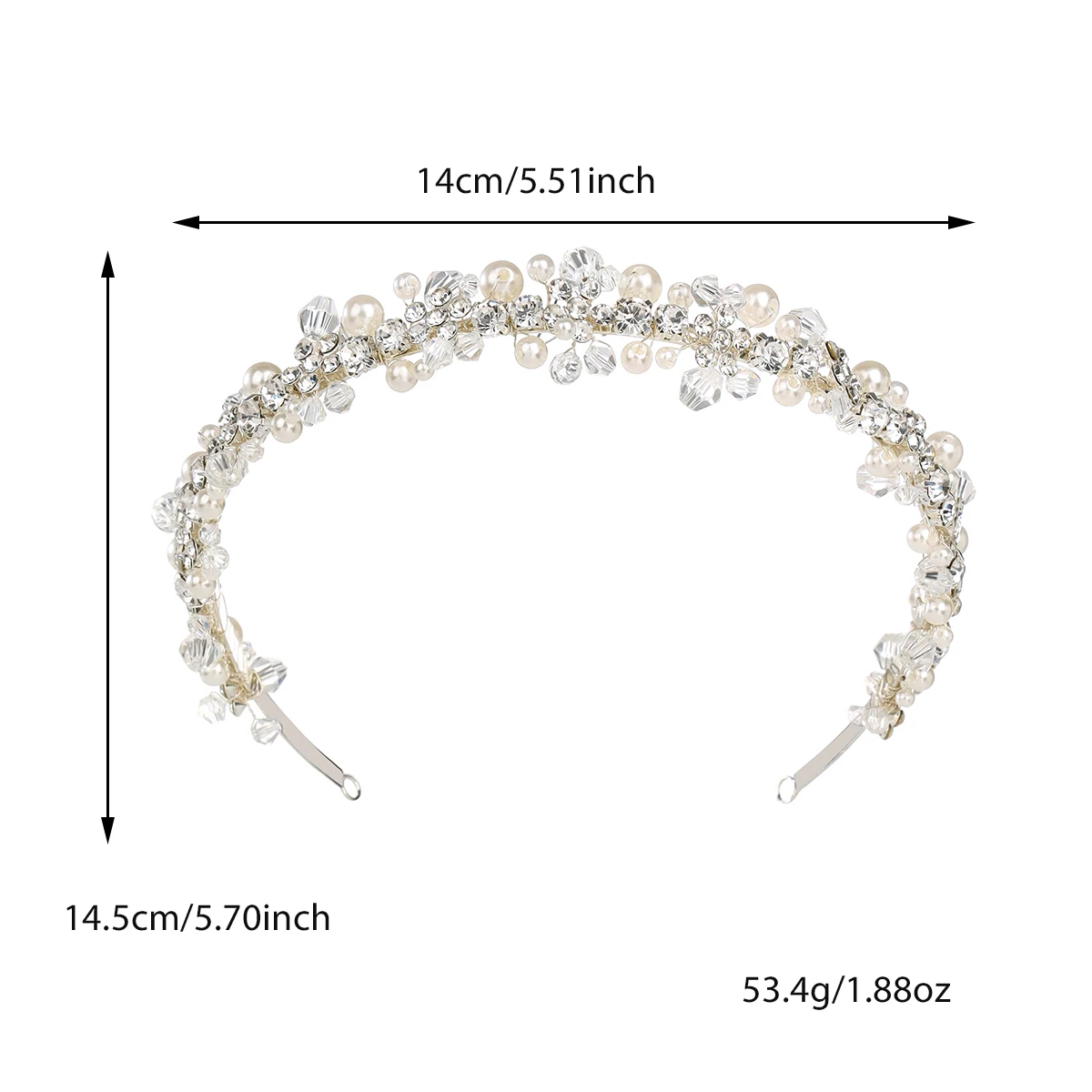 Fashion Wedding Hair Ornament Crystal Handmade Women's Headwear Prom Hair Belt Silver Pearl Bridal Crown