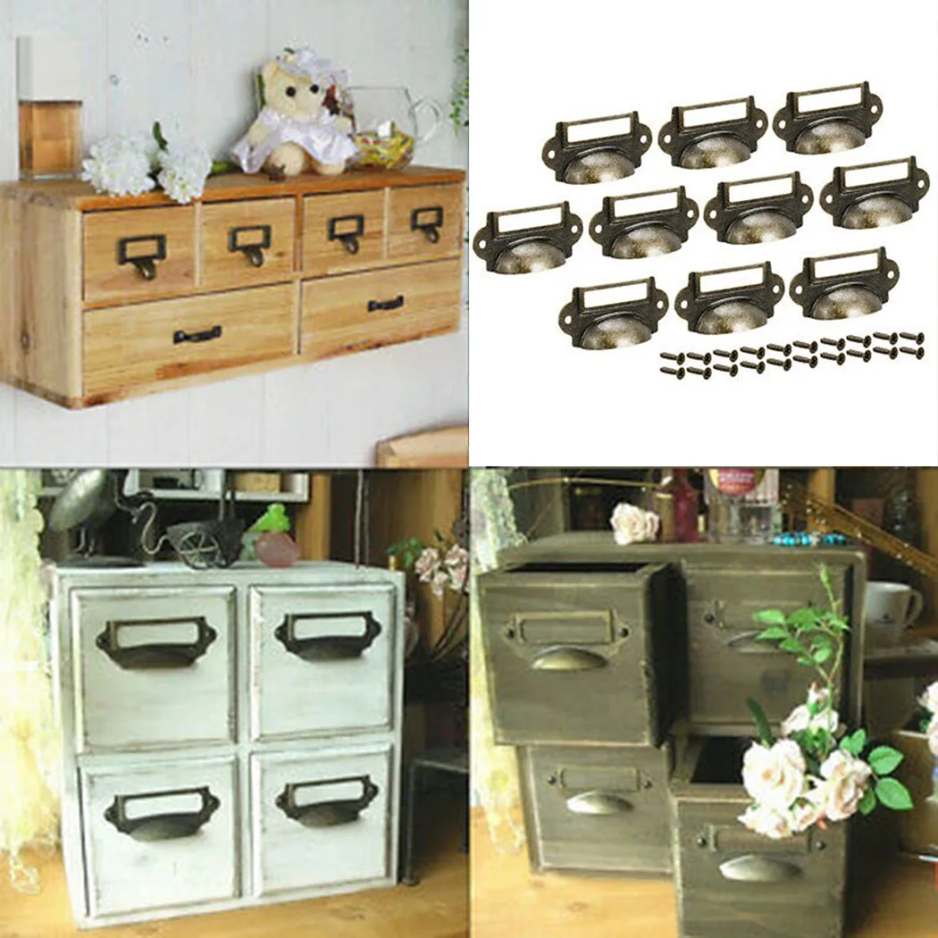 

10pc Antique Retro Brass Drawer Label Pull Handles Cabinet Door Frame Furniture Knobs Hardware Cupboard File Name Card Holder