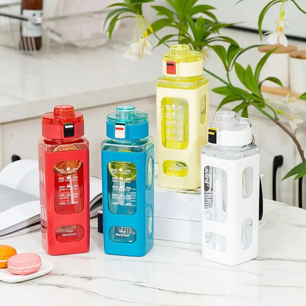 700ml Sports Water Bottle Compact Design Reusable Sports Water Cup With Time Marking Leakproof BPA-free Portable Sippy Cup