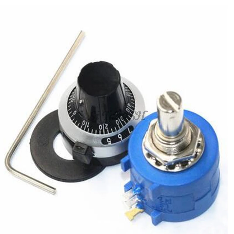 

3590S-2 3590S Series Precision Multiturn Potentiometer 10 Ring Adjustable Resistor+1PCS 6.35mm Knob Turns Counting Dial Rotary
