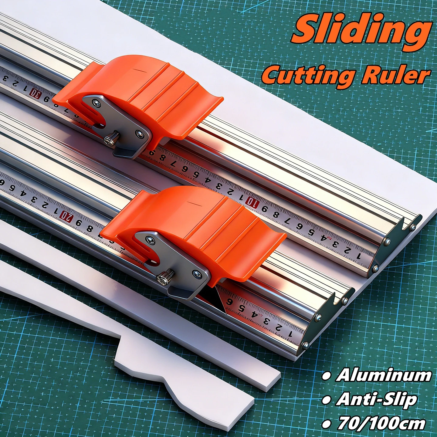 Manueller verschiebbarer Papierschneider mit Dual-Scale-Lineal Kt PVC-Schneidelineal Aluminium Anti-Rutsch-Schnitt-Positionierungslineal DIY-Werkzeug