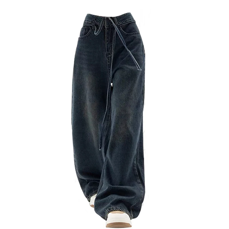

90s E-Girl Vintage Bandage High Waist Women Jean Pants Chic Fashion Harajuku Wide Leg Trousers Loose Grunge Pantalones