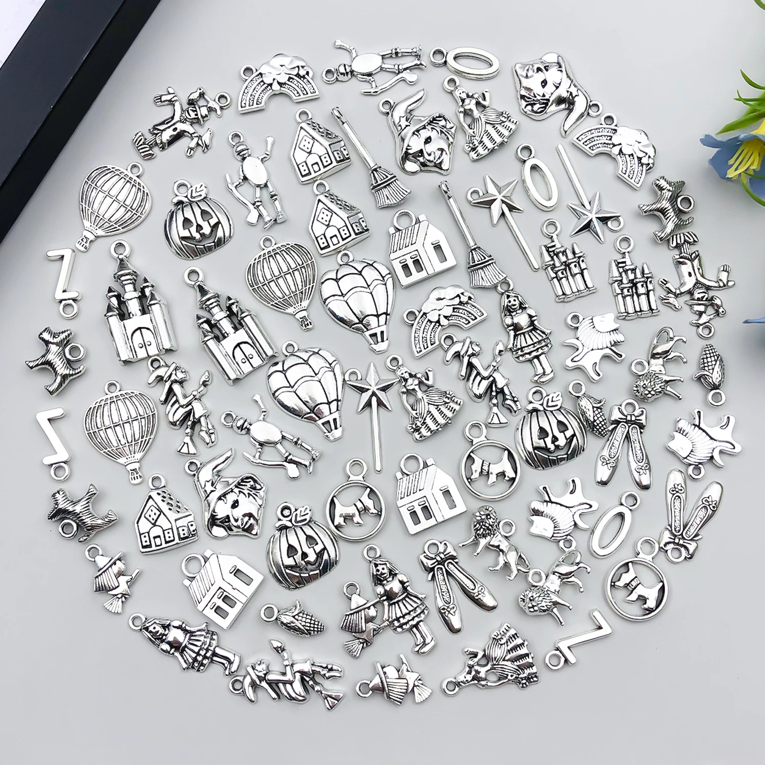Antique Silver Charm Set | Bohemian Jewelry & Accessories Creation | Wizard of Oz Inspiration | 75 Pieces