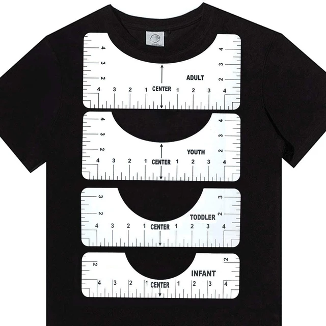 4pcs T-Shirt Ruler Guide Shirt Alignment Tool T-Shirt Alignment Ruler with Clothing Size Chart for Adult Youth Toddler Infant 1