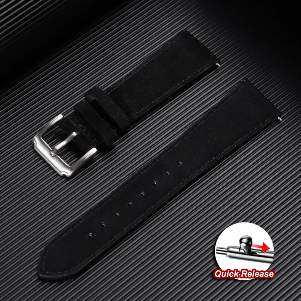 Vintage Suede Leather Quick Release Watch Strap with Calfskin Band and Classic Pin Buckle
