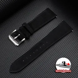 Vintage Suede Leather Quick Release Watch Strap with Calfskin Band and Classic Pin Buckle - 18mm (Black)
