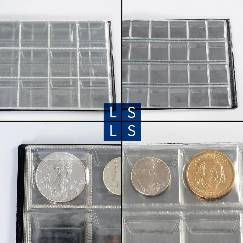 Black PVC Coin Collection Book with Large and Small Grids