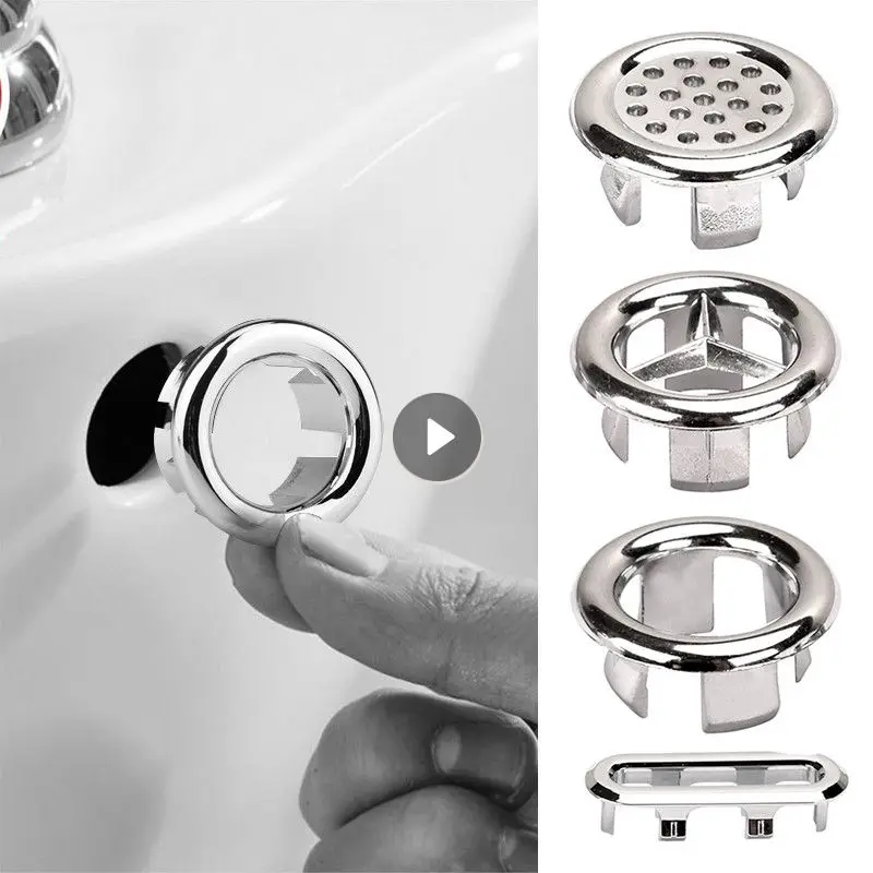 1PCS Bath Sink Round Ring Overflow Spare Cover Tidy Chrome Trim
