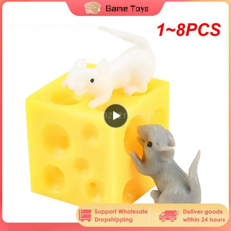 

1~8PCS Funny Mouse Cheese Squeeze Anti-stress Toy Sloth and Seek Squishable Figures Stress Relief Fidget Toys For Kids