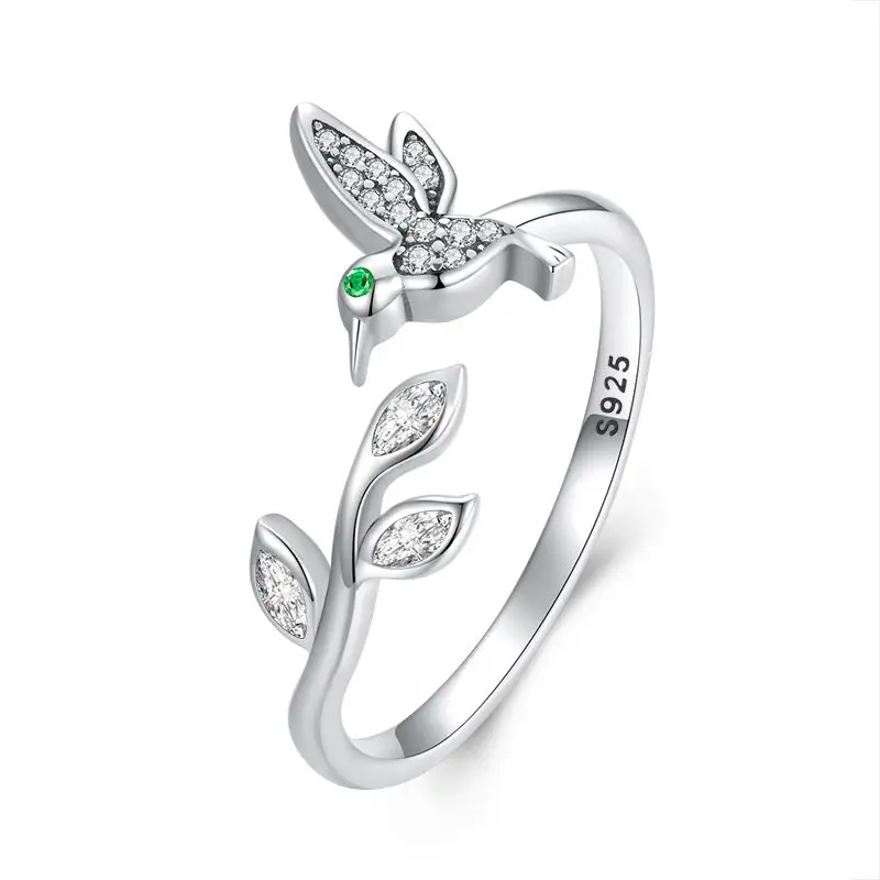 Elegant Adjustable Sterling Silver Zircon Open Ring