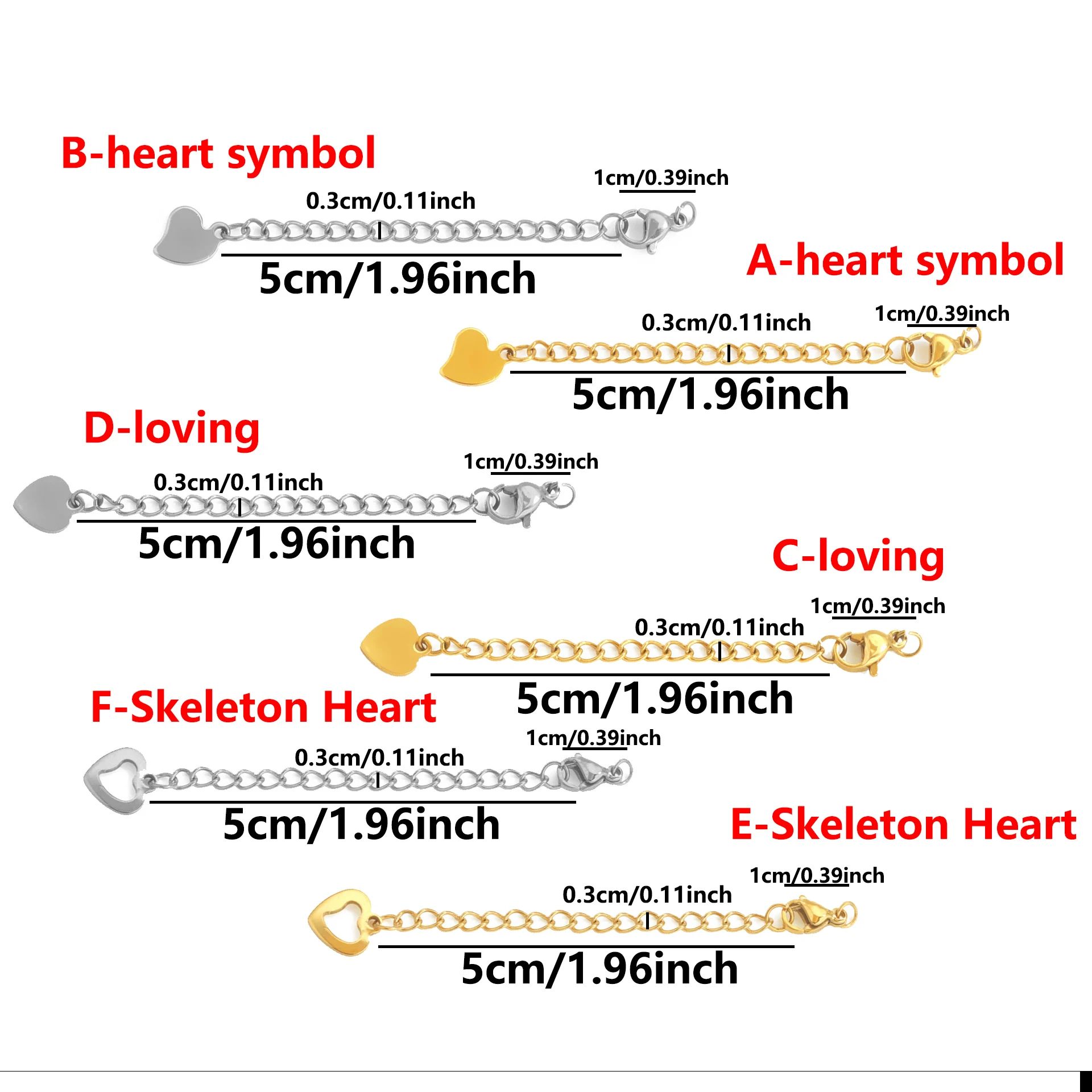 Stainless Steel Chains 10 Pcs Stainless Steel End Chain with Lobster Clasp Skeletonized Heart Pendant DIY Bracelet Necklace Unique and Exquisite