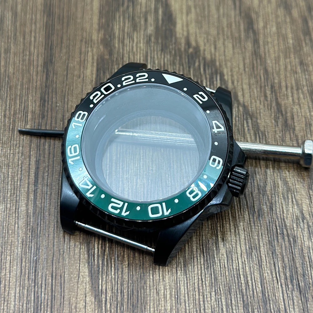 Enhanced Product Title:  
Black Finish GMT Series Bezel Watch Case with Sapphire Glass - 40mm
