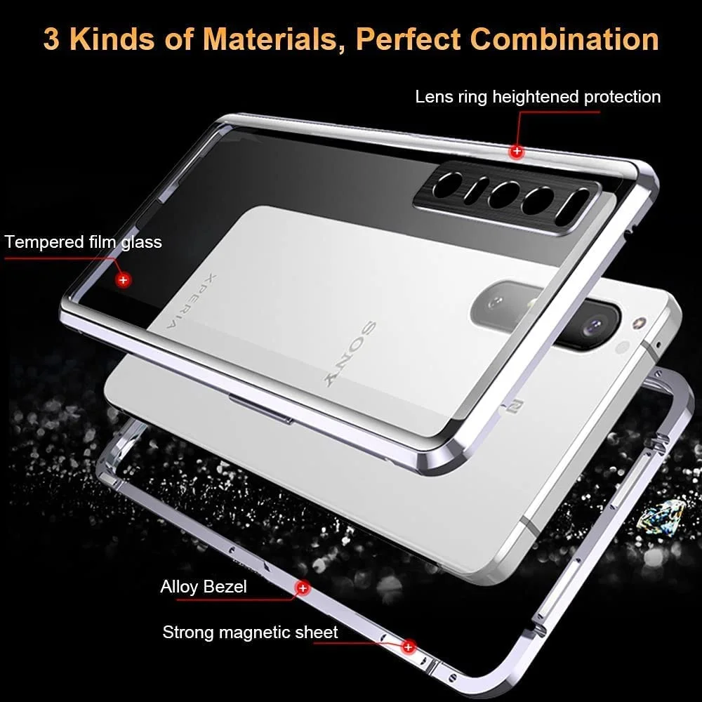 Magnetic Case for Sony Xperia 10 IV Clear Double Sided Glass Absorption Metal Bumper Cover for Sony Xperia 1 IV