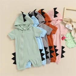 Barboteuse dinosaure pour bébés filles et garçons de 0 à 18 mois, barboteuse à manches courtes, couleur unie, combinaison à capuche, vêtements d'été 