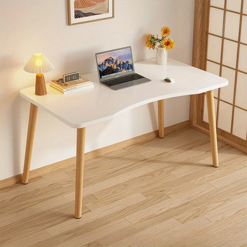 thumbnail image 1 of Escritorio compacto de madera maciza con diseño curvo ergonómico: mesa de estudio minimalista moderna para el hogar y la oficina, 1 of 4