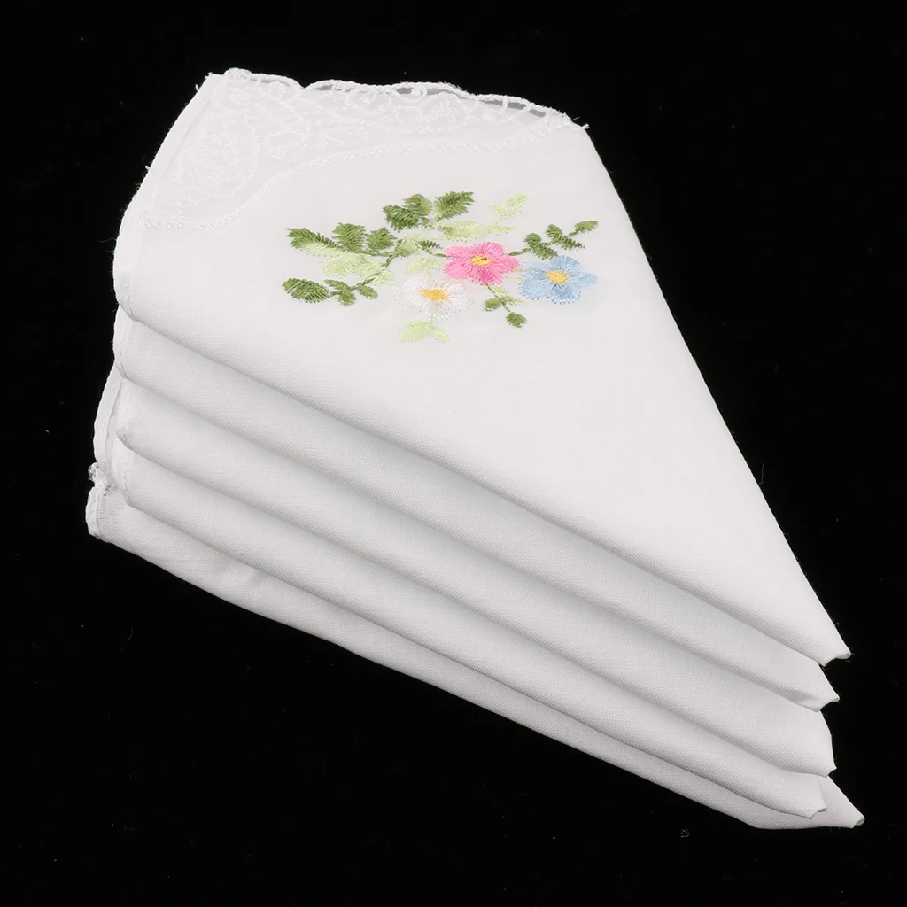 

5 Pieces Womens Lace Hankies Pocket Hanky Floral Embroidered