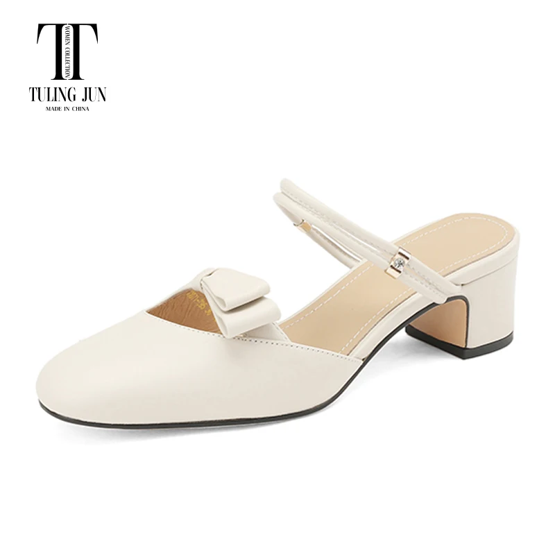 

TULING JUN 2023 Summer Ladies Sandals Rounded Toe Medium Heels Shoes Daily Concise Slippers Shoes For Women