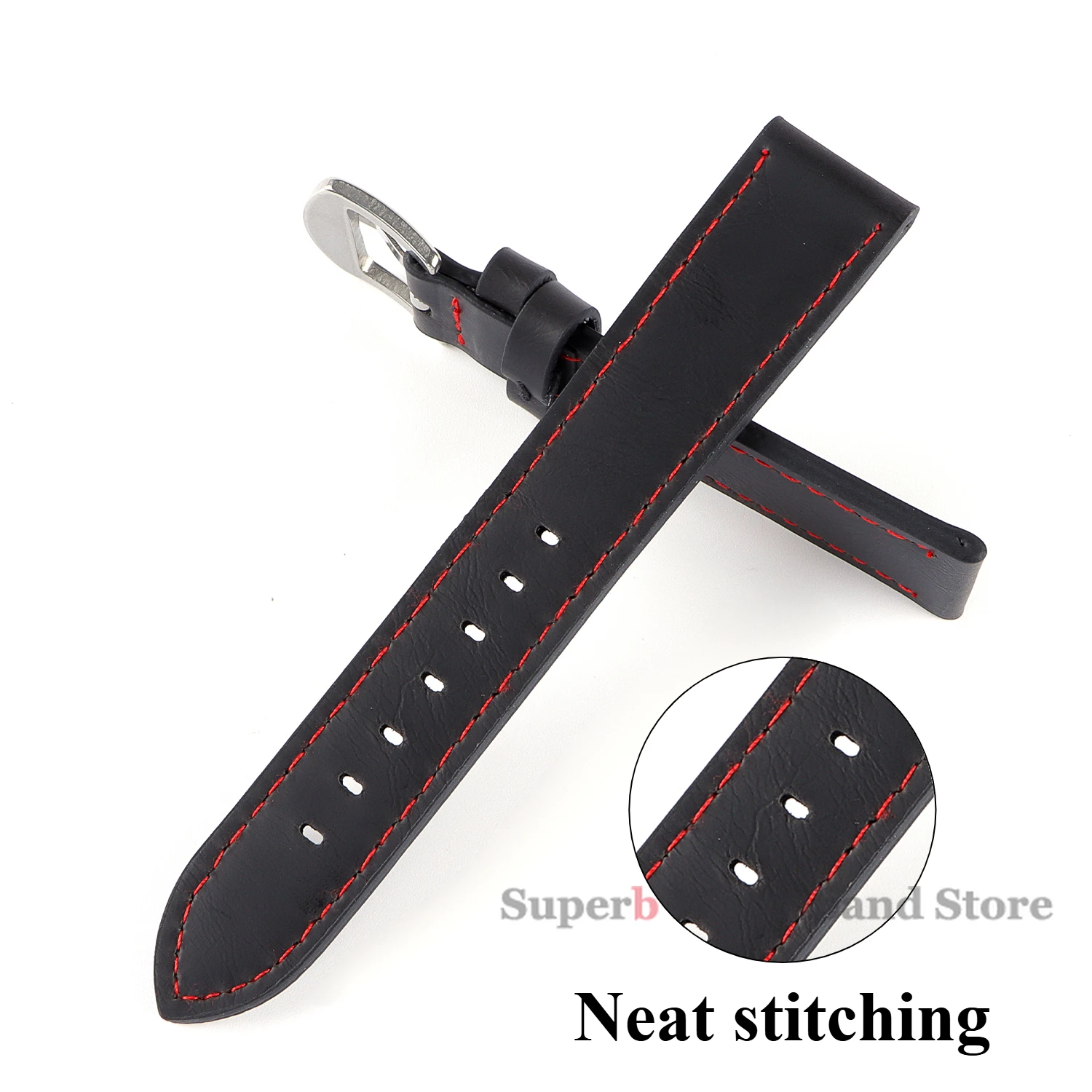 Vintage Leather Sport Watch Band with Stainless Steel Buckle - Premium Watch Accessory