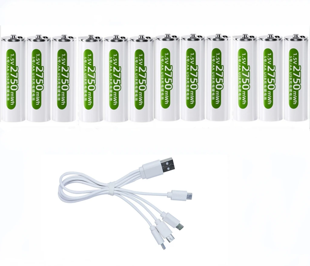 Nova Bateria Recarregável de Lítio Recarregável Usb 1.5v aa 2750mwh com Cabo tipo c para Carregamento Rápido