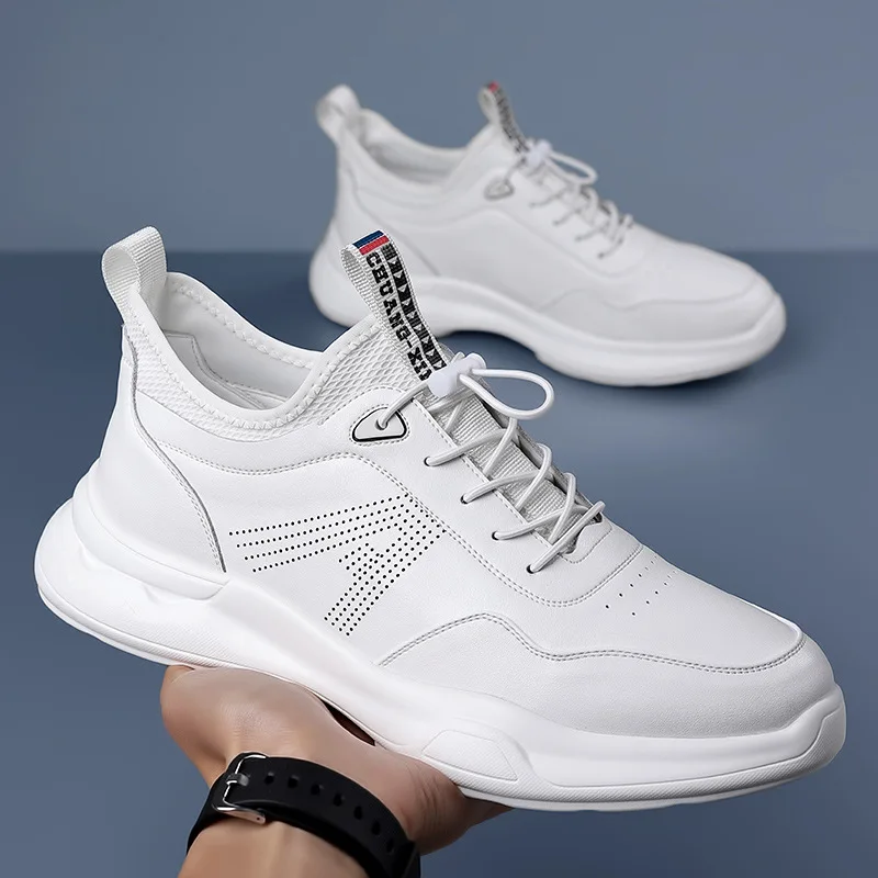 Seasons Fashion Casual Men's Shoes Designer New Soft Sole Hollow Male Leather Shoes Solid Color Elastic Belt Men's Sneakers