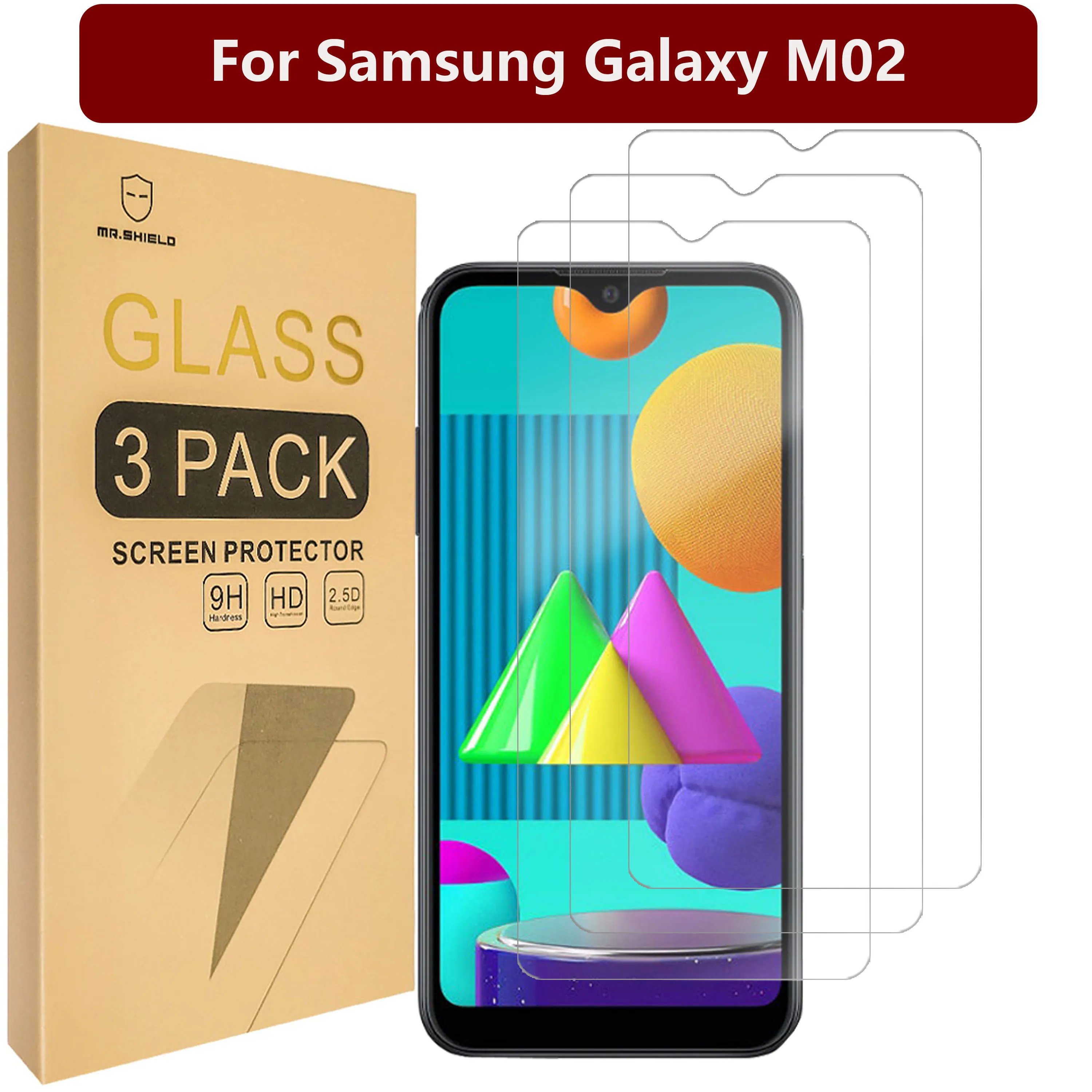 

Защитная пленка Mr.Shield [в 3 упаковках] для Samsung Galaxy M02 [закаленное стекло] [Японское стекло с твердостью 9H]