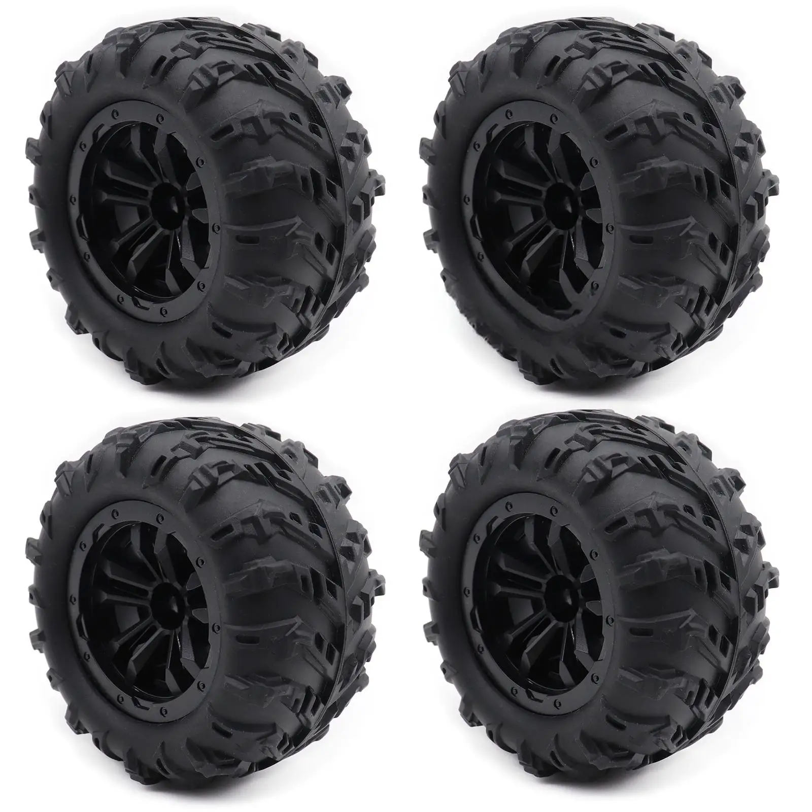 Pneus de rechange pour voiture RC 1/10, face avant montrant le motif de bande de roulement.