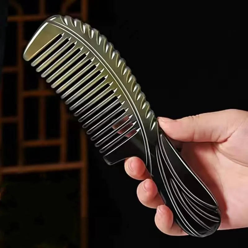 

Natural Yak Horn Comb Handmade Carving Handle Smooth Anti-Static Scalp Health Care Massage Comb Wide & Fine Tooth for All Hair