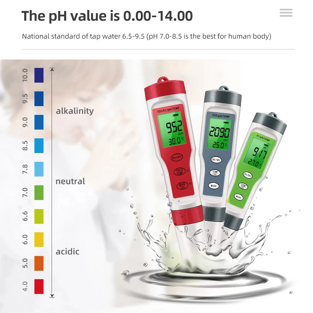 

Измеритель PH/TDS/EC 4 в 1, измеритель температуры, цифровой тестер качества воды для бассейнов, аквариумов, питьевой воды