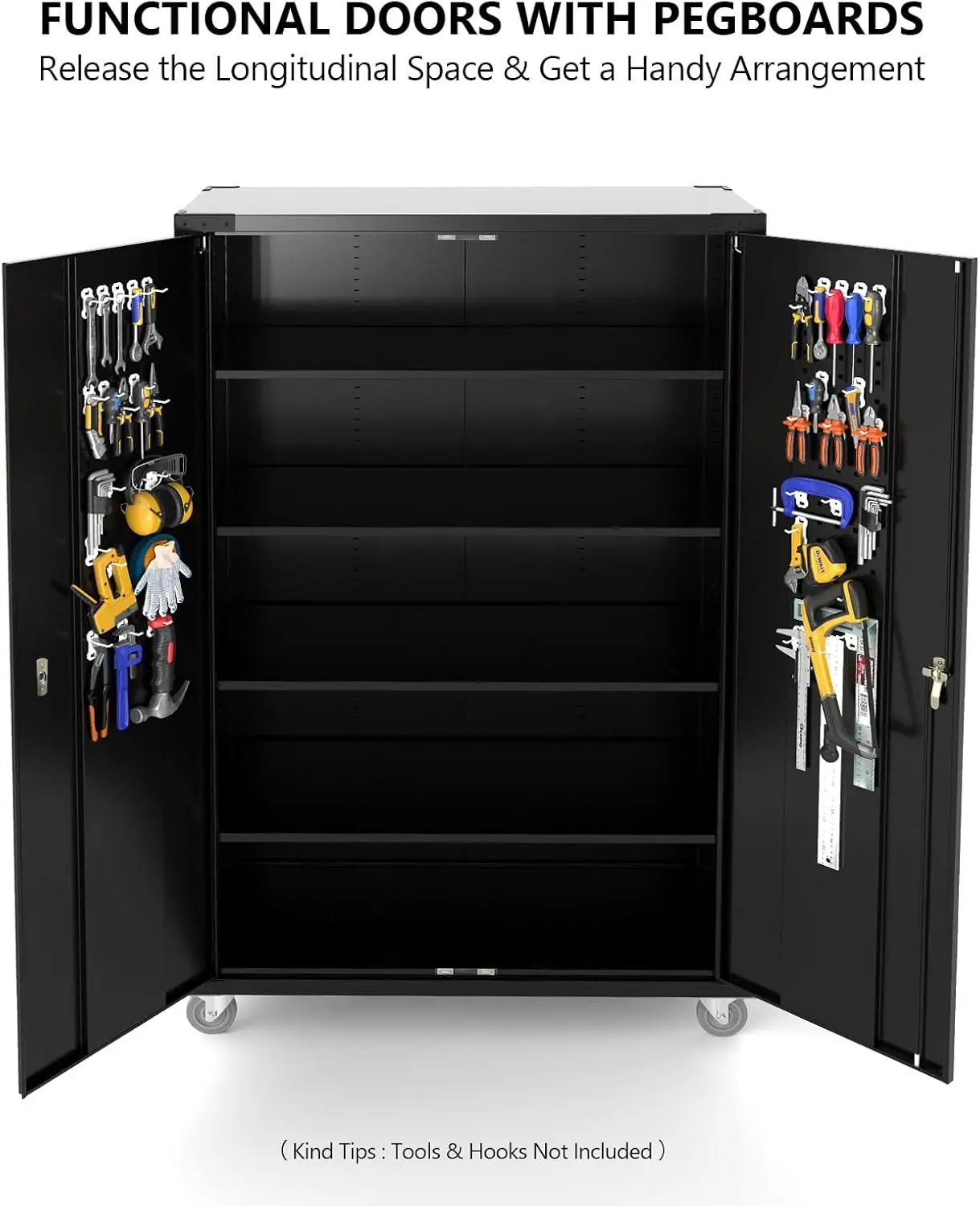 Upgraded Wide & Deep Garage Storage Cabinet, Metal Storage Cabinet w/Pegboards, Wheels, Locking Doors and Adjustable Shelves 5