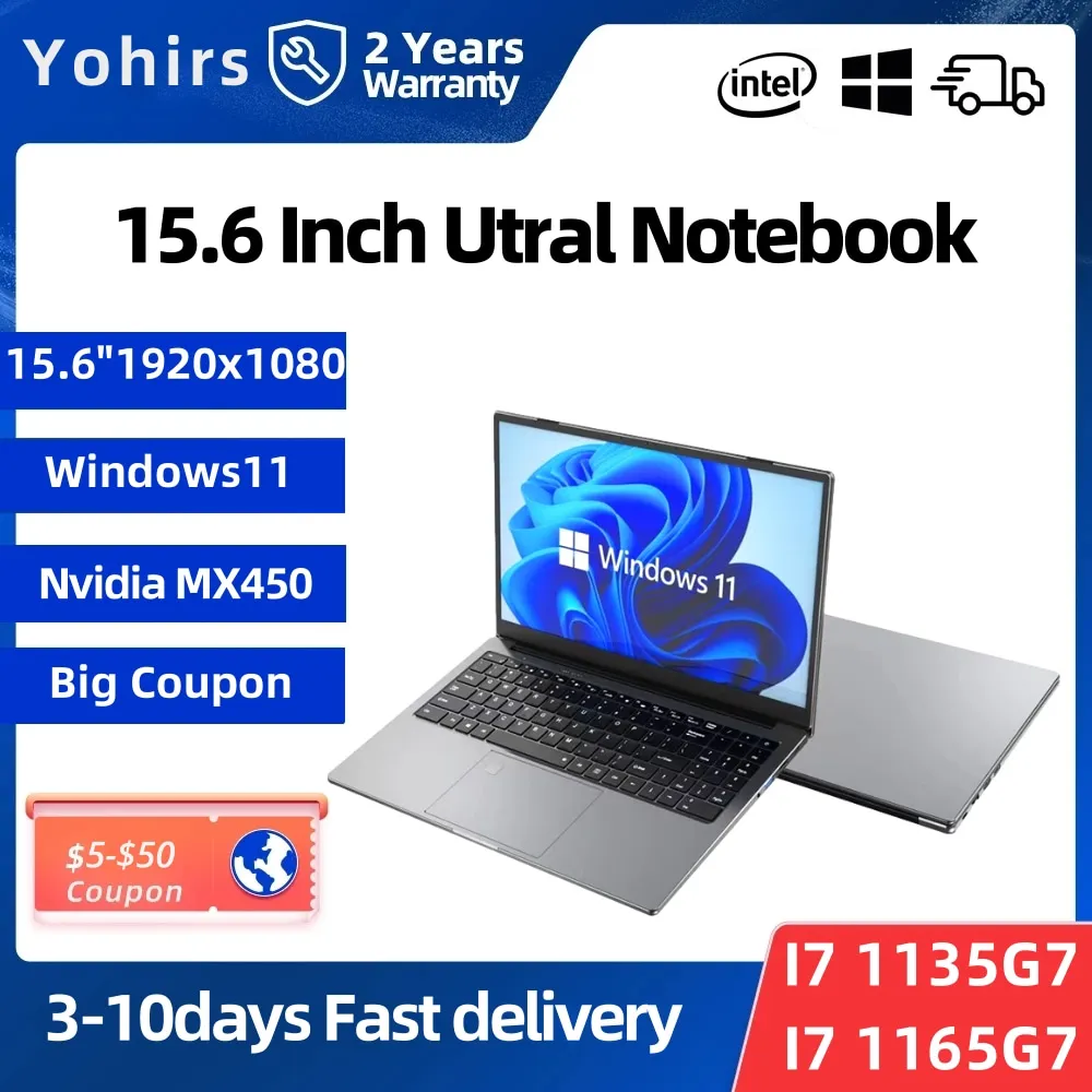 Yoirs Slim Laptop 11Th Gen Intel Core I5 I7 1135 G7 1165 G7 Win11 Ddr4 4K Hd Protable Notebook Con Ax200 Wifi6 Computer Da Ufficio