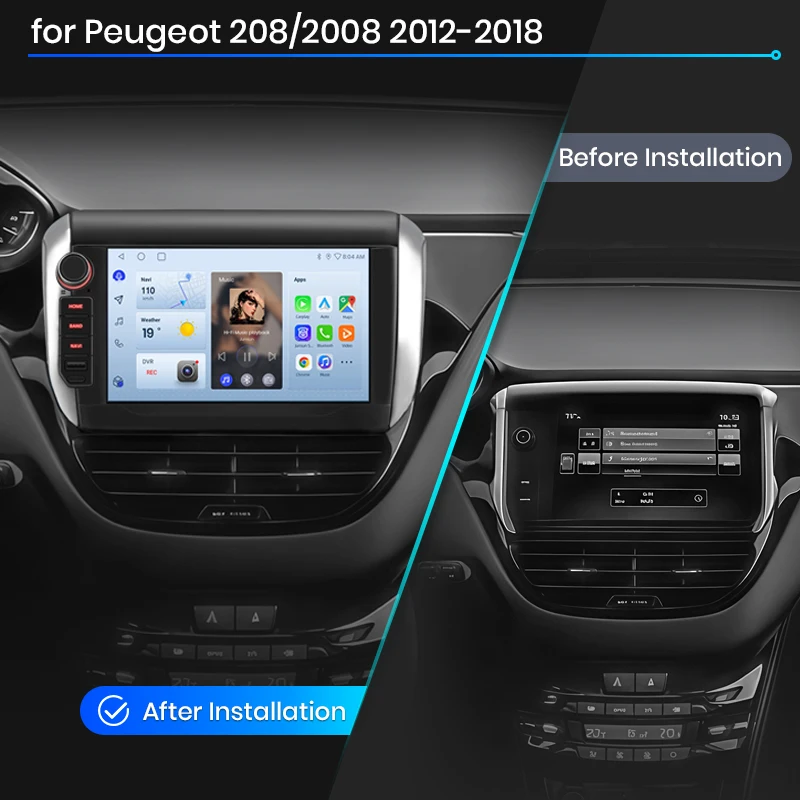 Radio para Auto Junsun de 8 Pulgadas con CarPlay Inalámbrico y Android Auto para Peugeot 2008 208 2012 2013-2018, Sistema Multimedia Inteligente con Apple CarPlay Inalámbrico, Pantalla Táctil IPS, Reproductor de Video Estéreo, Autoradio 2 Din, Navegación, BT, GPS, 4G, WIFI, FM, AM, DSP, RDS, SWC 3
